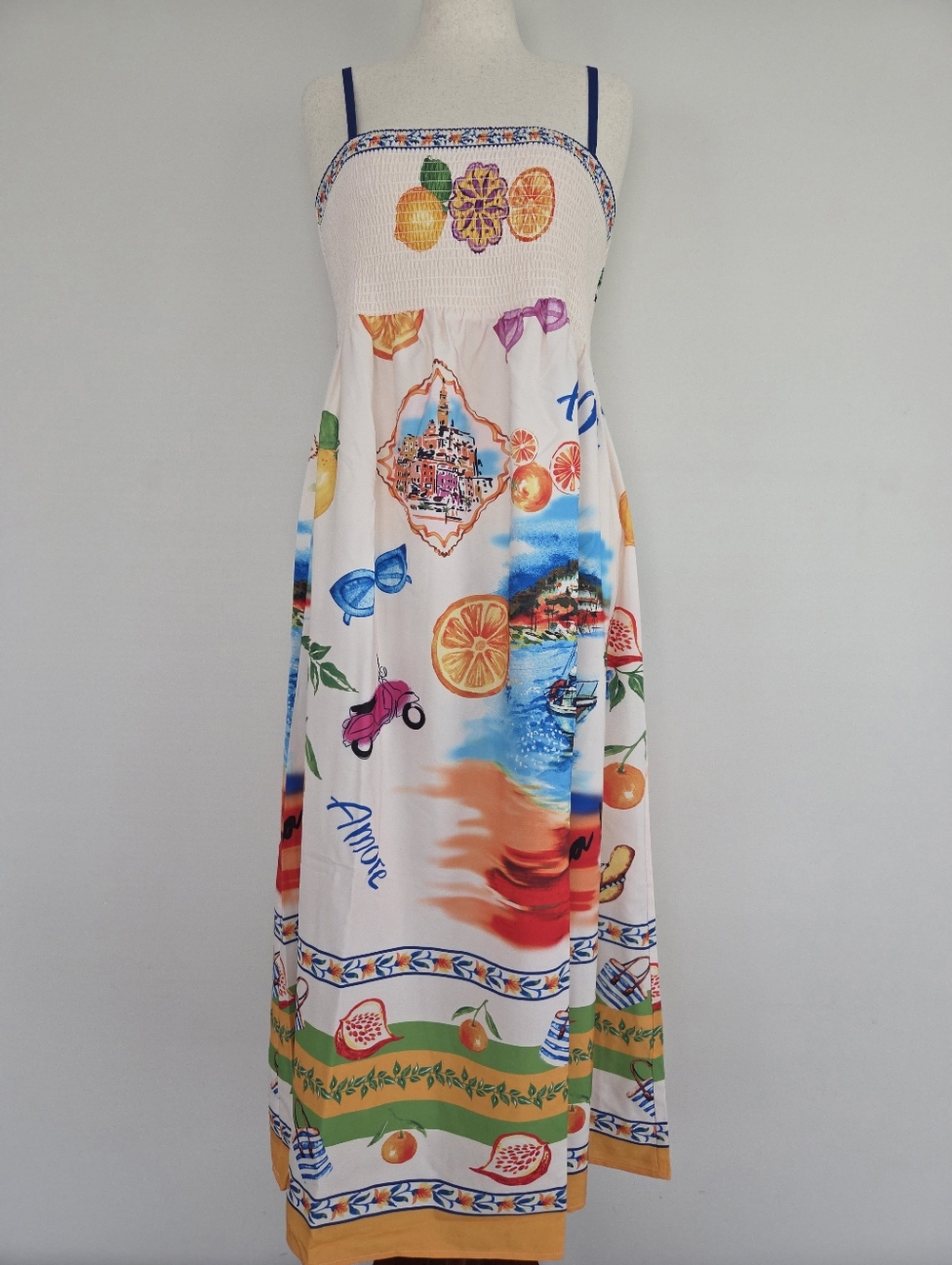 Printed Maxi Dress with Smocked Bodice-Size XL